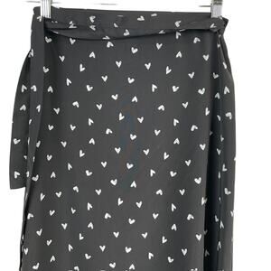 ASOS, Miss Selfridge Wrap Tie Skirt in Black W/Heart Print